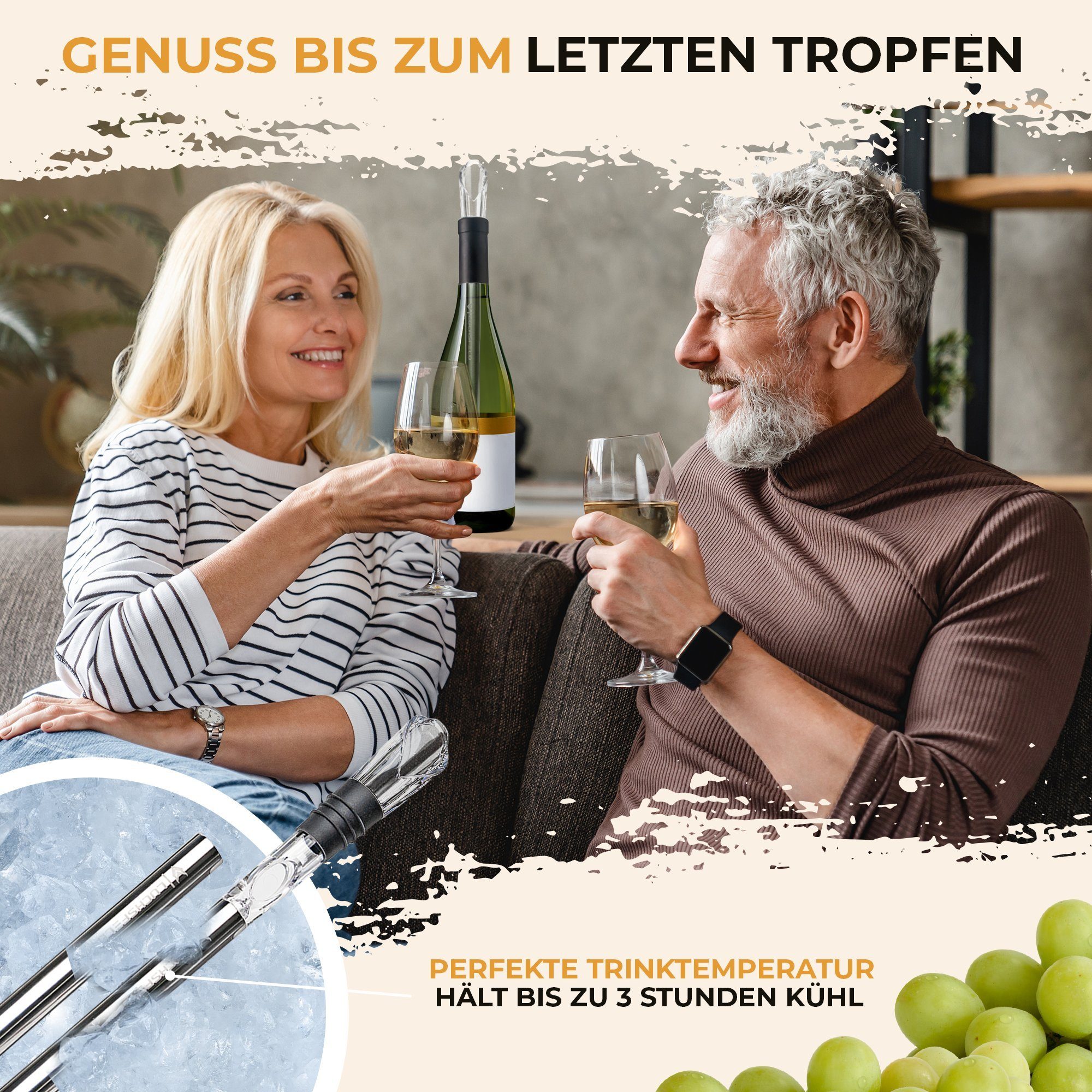 LUCHSFELD Weinkühler Weinkühlstab mit Ausgießer und Vakuumverschluss, Geschenkset