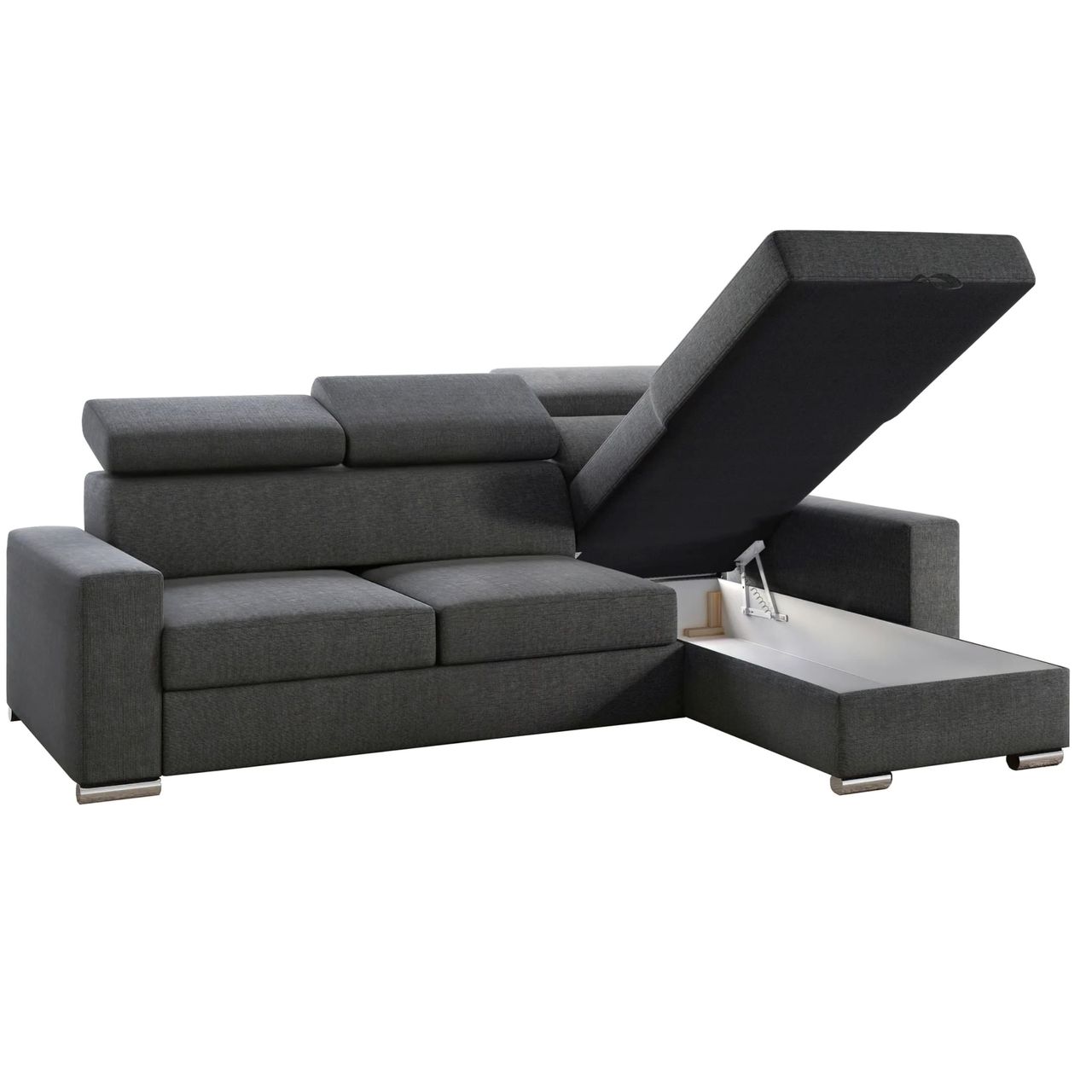 Möbel Punkt Ecksofa TOKIO Webstoff Anthrazit Grau mit Bett und Bettkasten Sofa Schlafsofa