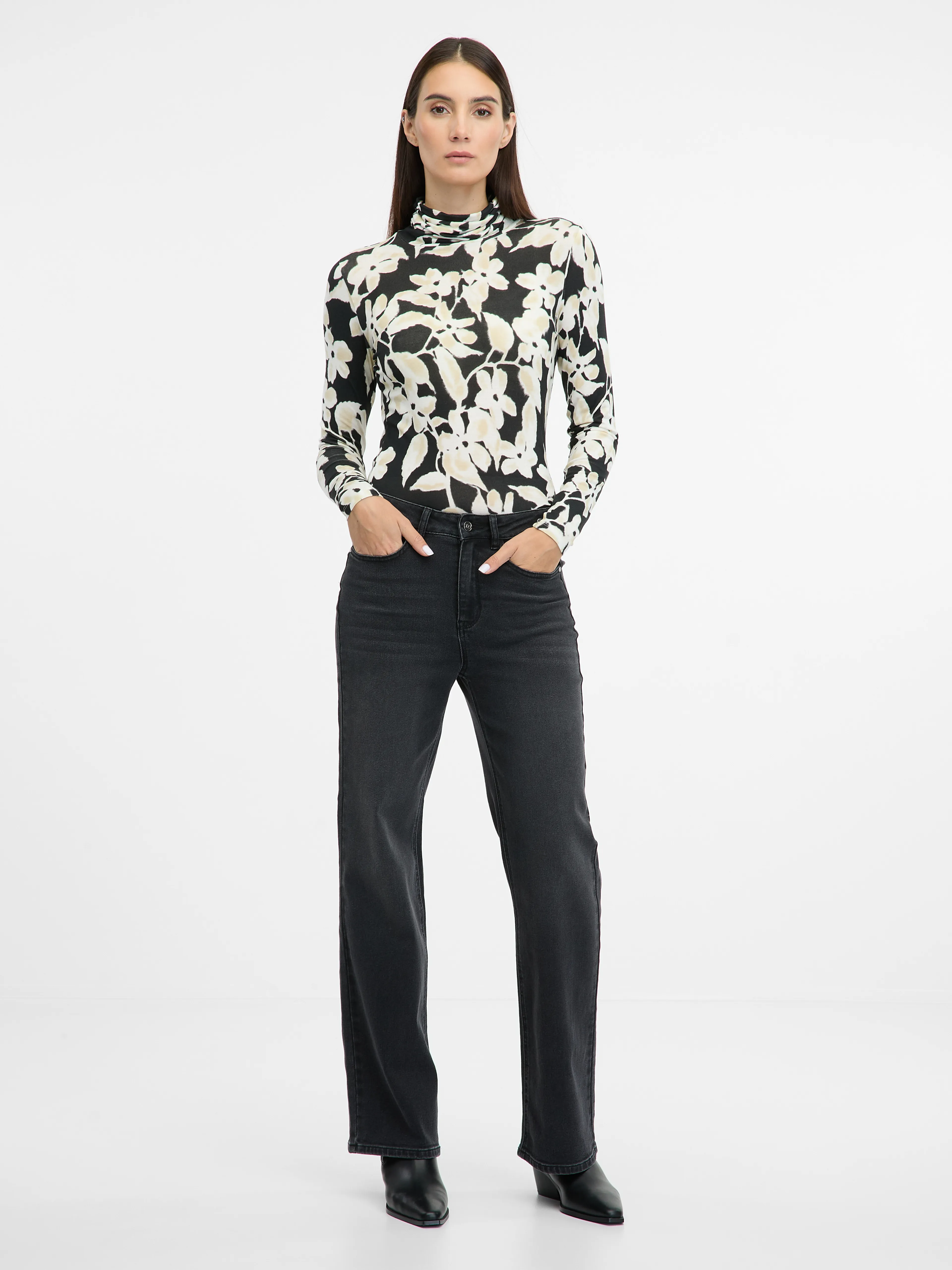 Schwarzer gemusterter Damen-Rollkragenpullover ORSAY