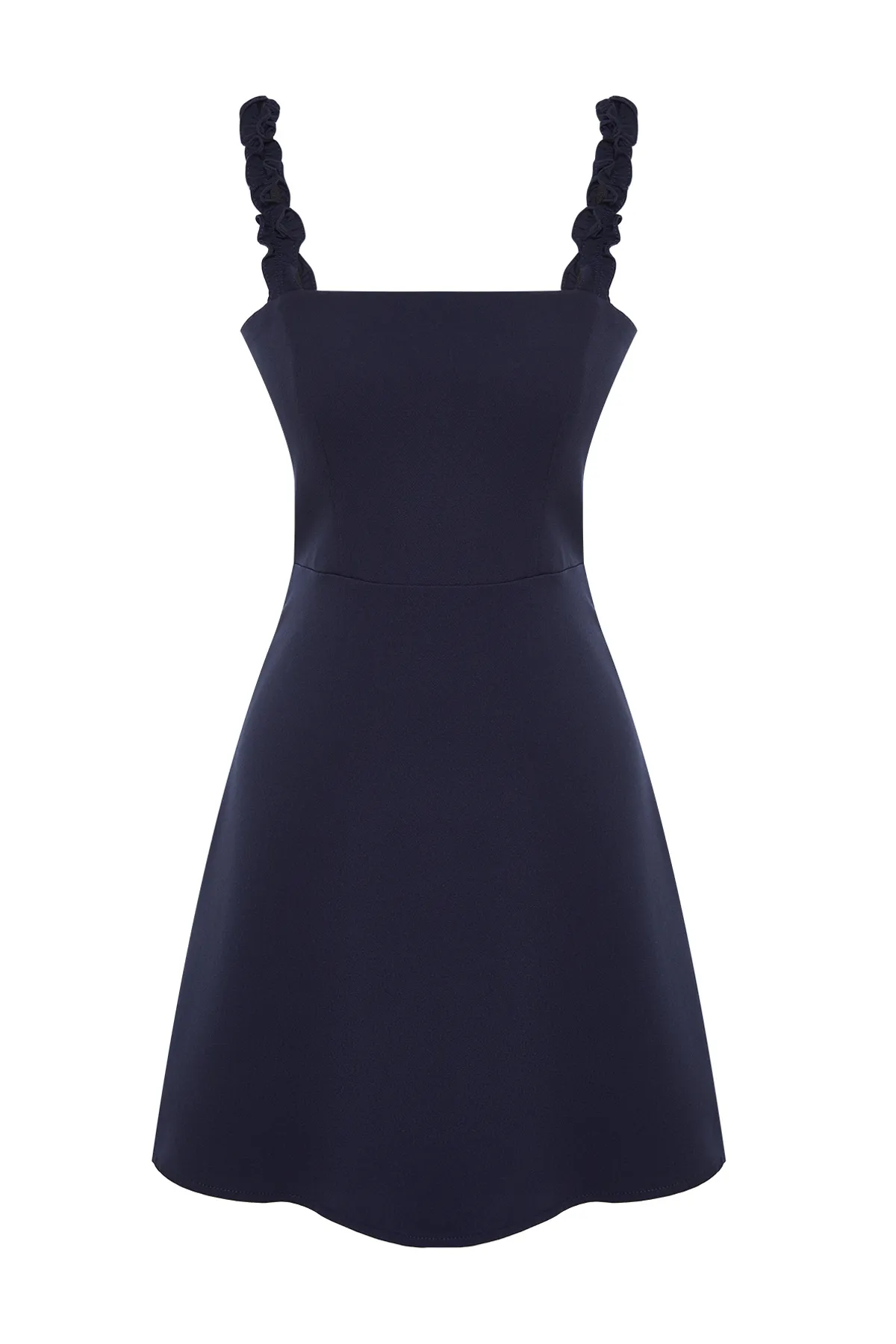 Trendyol Collection  Marineblaues A-Linien-Minikleid mit quadratischem Kragen und Riemen und detailliertem Webmuster TWOSS22EL2175
