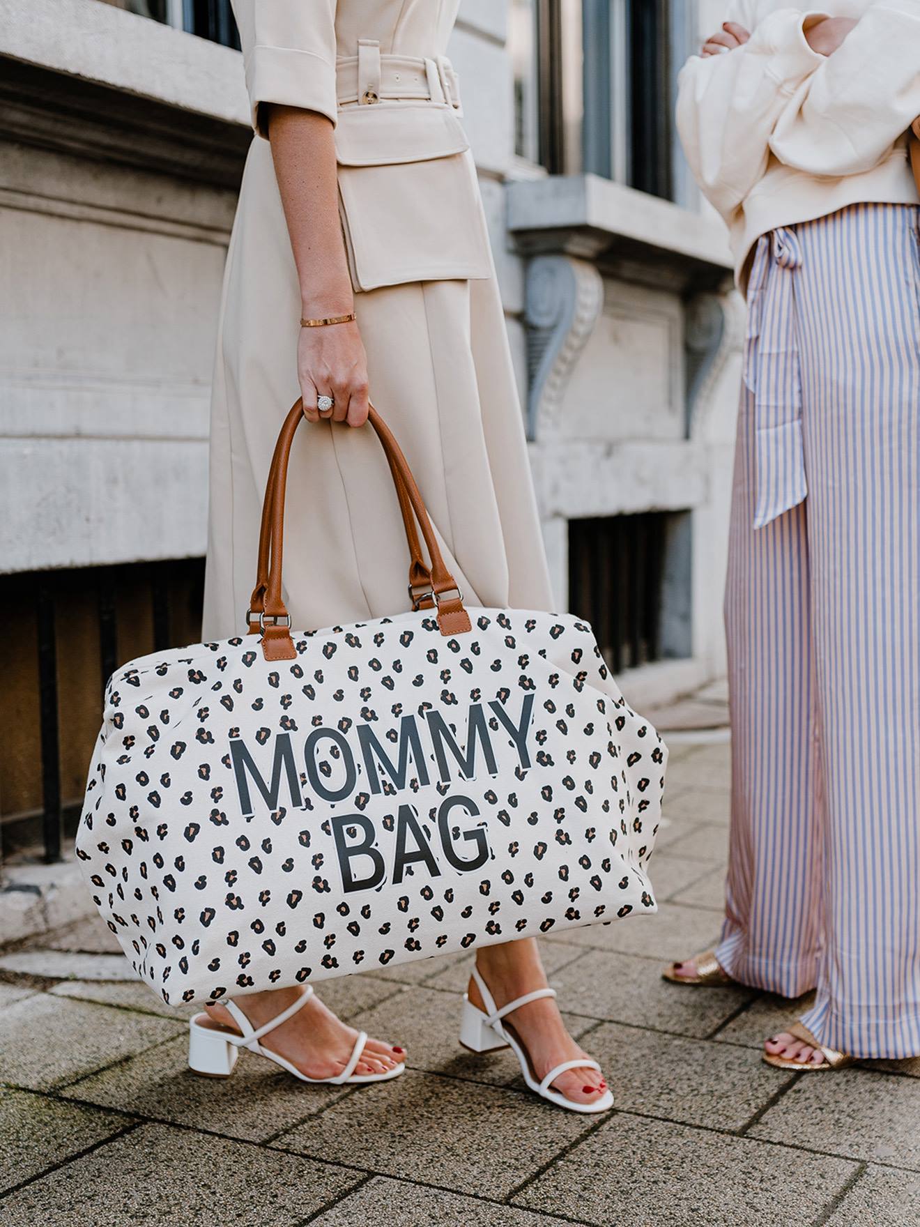 Sac à langer Mommy bag large canvas CHILDHOME blanc cassé léopard