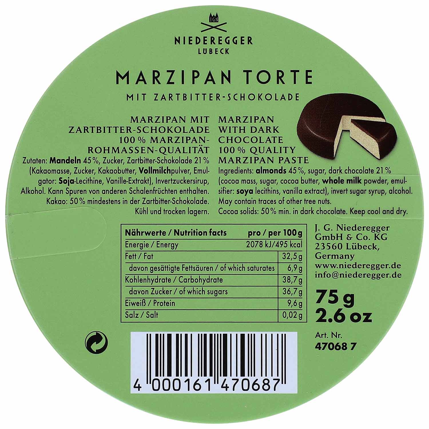 Niederegger Marzipan Torte 'Vielen Dank' 75g
