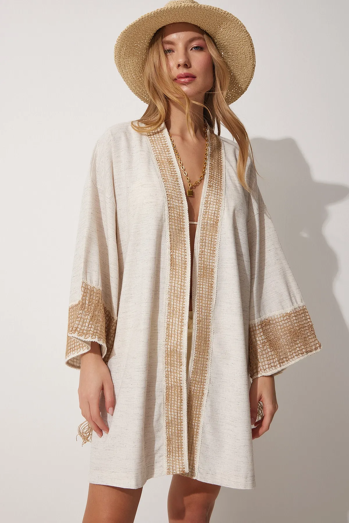 Happiness İstanbul  Kimono & Kaftan - Beige - Regular Fit