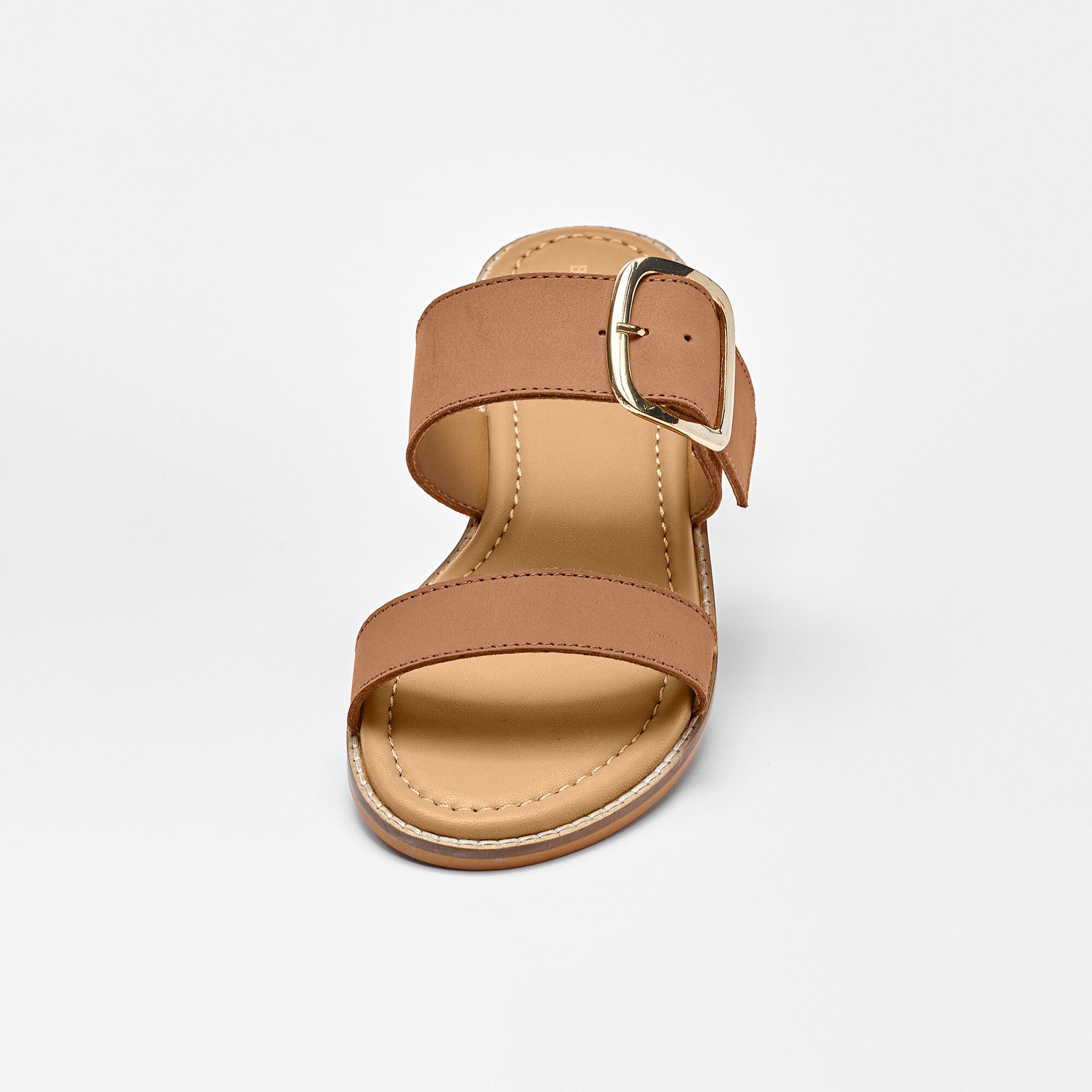 Mules plates éco-conçues en cuir naturel à boucle