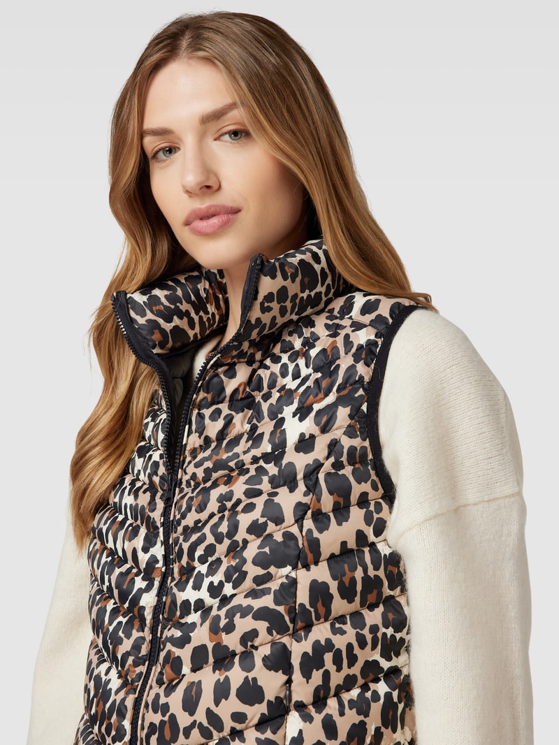 Steppweste mit Animal-Print in schwarz