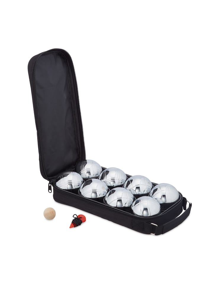 relaxdays 11-teiliges Boule Kugeln Set in Silber/ Schwarz günstig kaufen onesize
