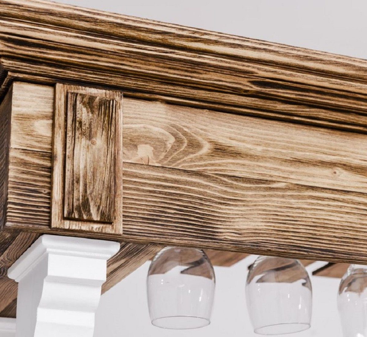 Casa Padrino Barschrank Landhausstil Bar Theke Weiß / Braun 150 x 56 x H. 210 cm - Massivholz Thekentisch - Massivholz Bar Möbel im Landhausstil