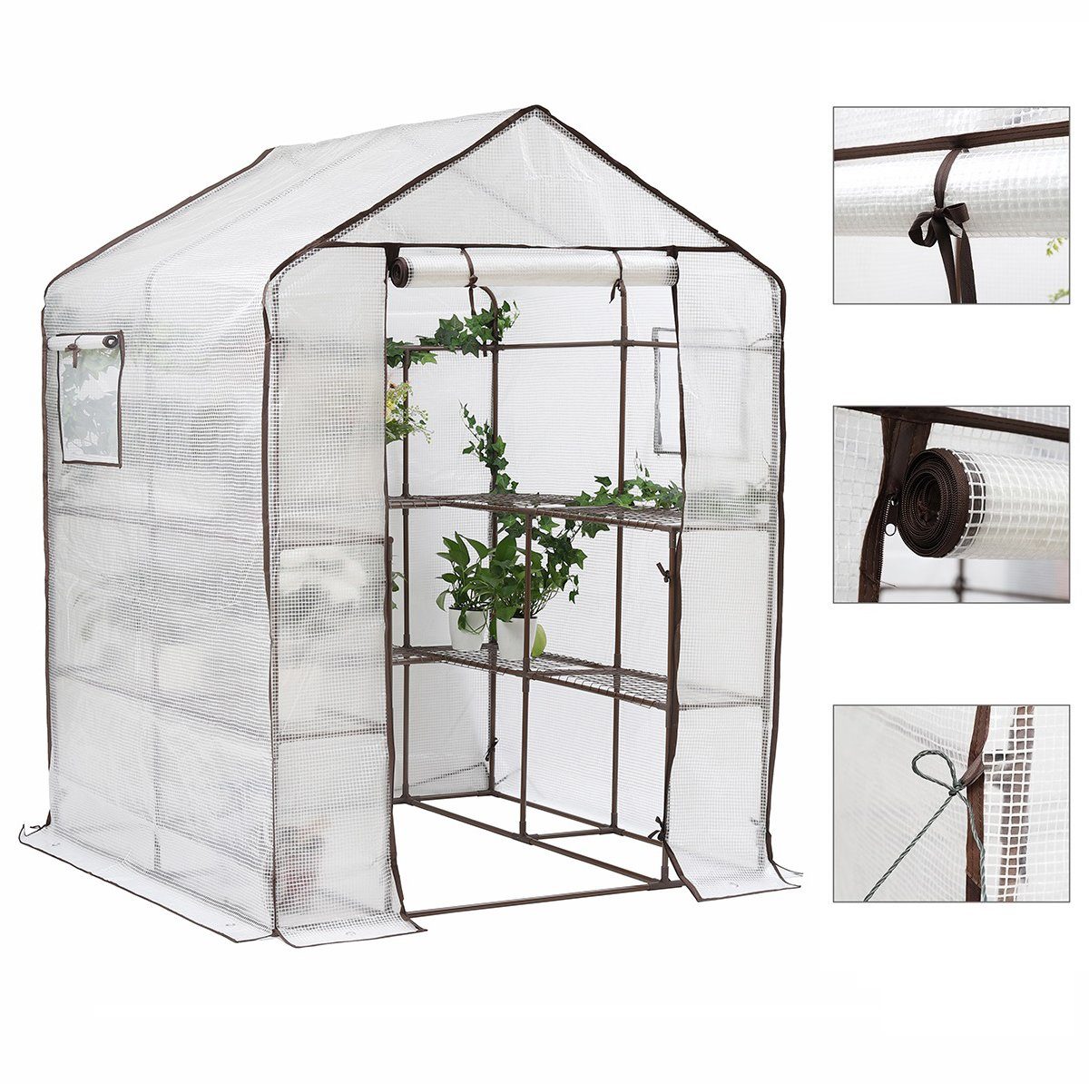 Sekey Gewächshaus Begehbares Foliengewächshaus mit 10 Regalebenen, Treibhaus für Garten, 143 x 143 x 195 cm Tomatenhaus Winterfest Gewächshaus mit Tür, Fenster