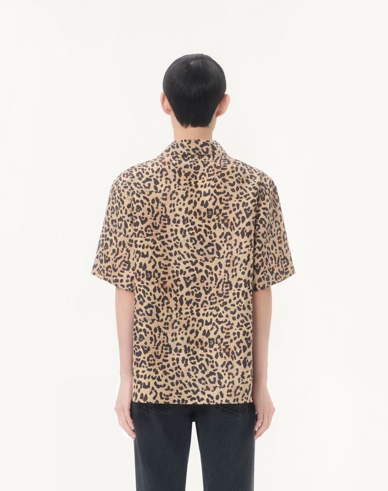 Camisa Valentino Habotai Silk Bowling com estampa Fauve Eclat Animalier