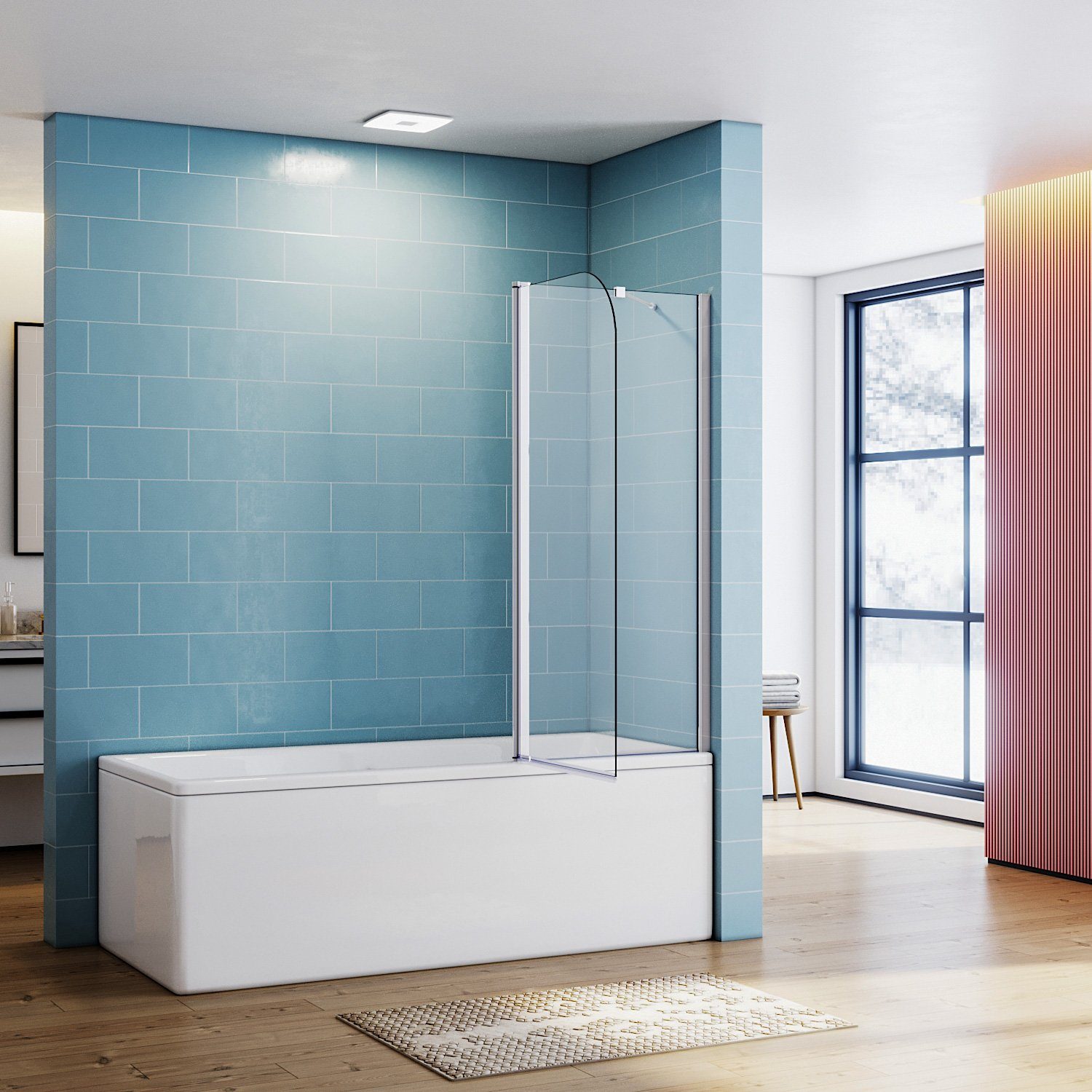 SONNI Badewannenaufsatz Duschwand für Badezimmer mit Nano Glas, Sicherheitsglas (2 tlg), 120x140 cm, chrom