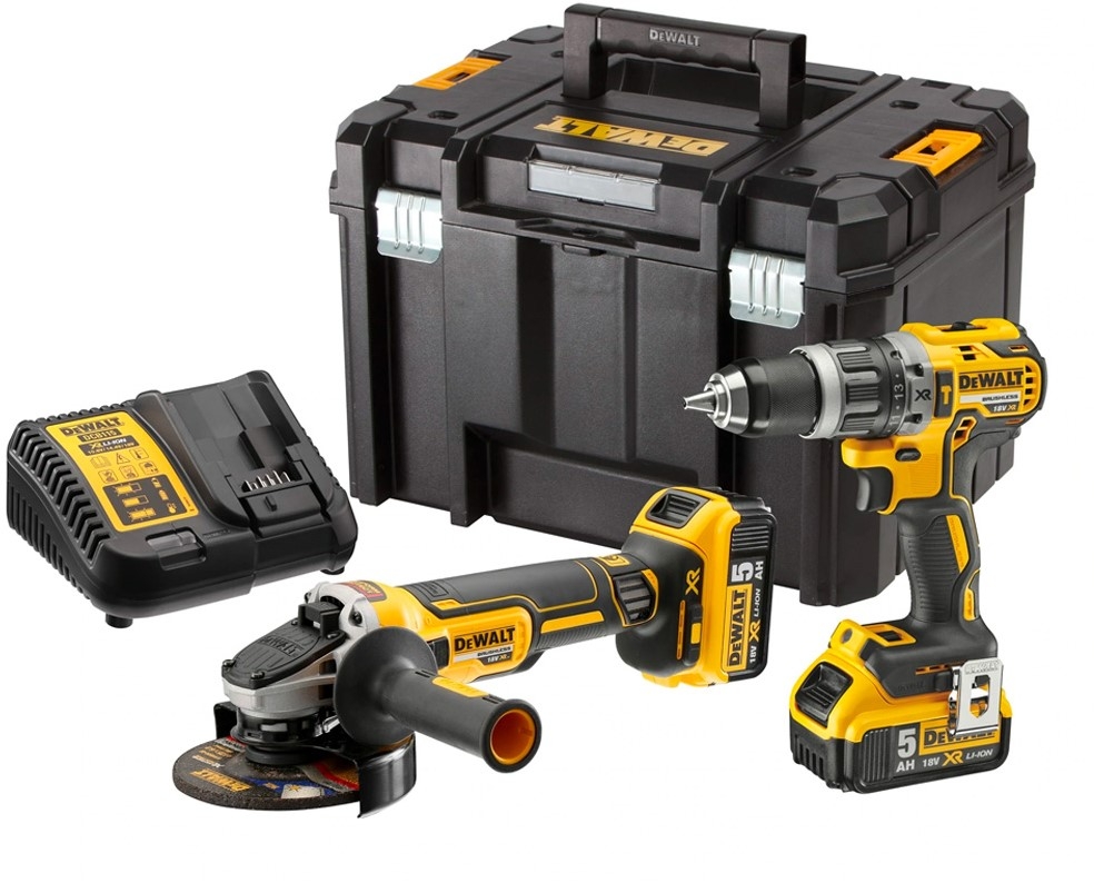Set combinat DeWalt DCK2080P2T-QW - Mașină de găurit cu impact fără fir DCD796 + Polizor unghiular fără fir DCG405 18 V 5 AH Li-ion