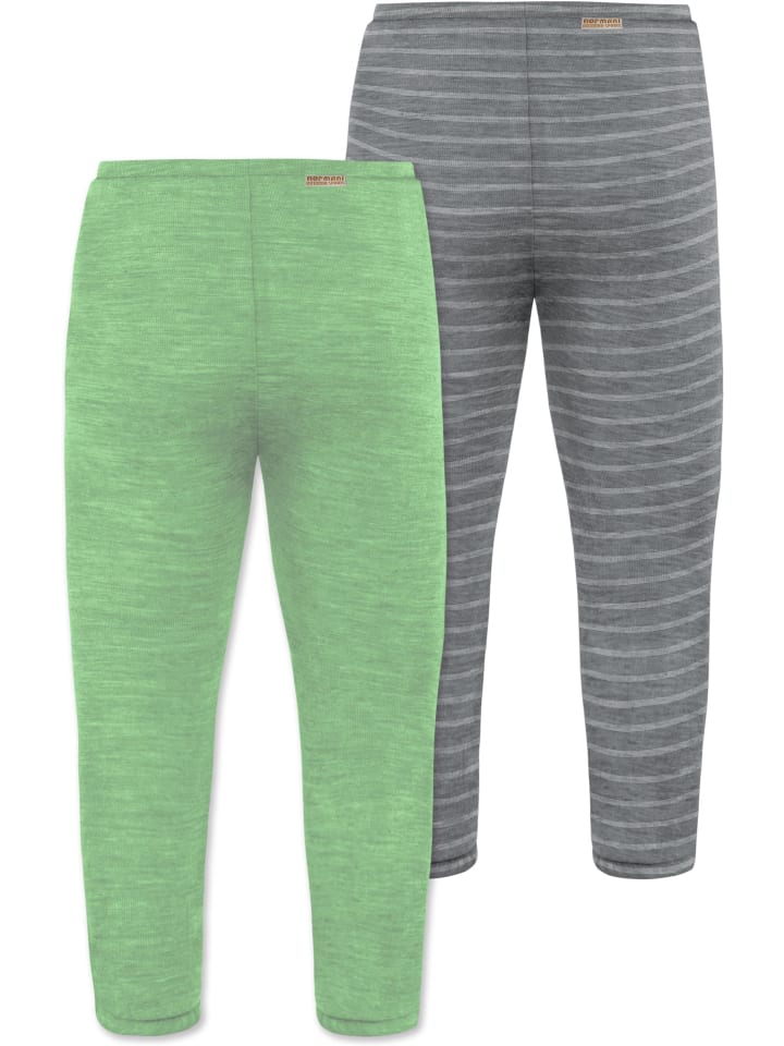 Normani Outdoor Sports 2er Pack Baby Merino Unterhose mit Füßen in Grau/Grün günstig kaufen