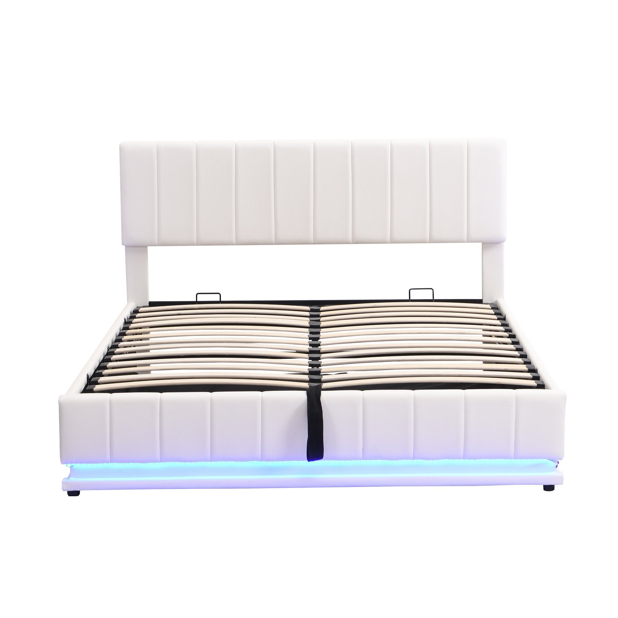 PHOEBE CAT Boxspringbett (LED Hydraulisches Bett mit Bettkasten und Lattenrost), Polsterbett Stauraumbett 160x200 cm, Kunstleder