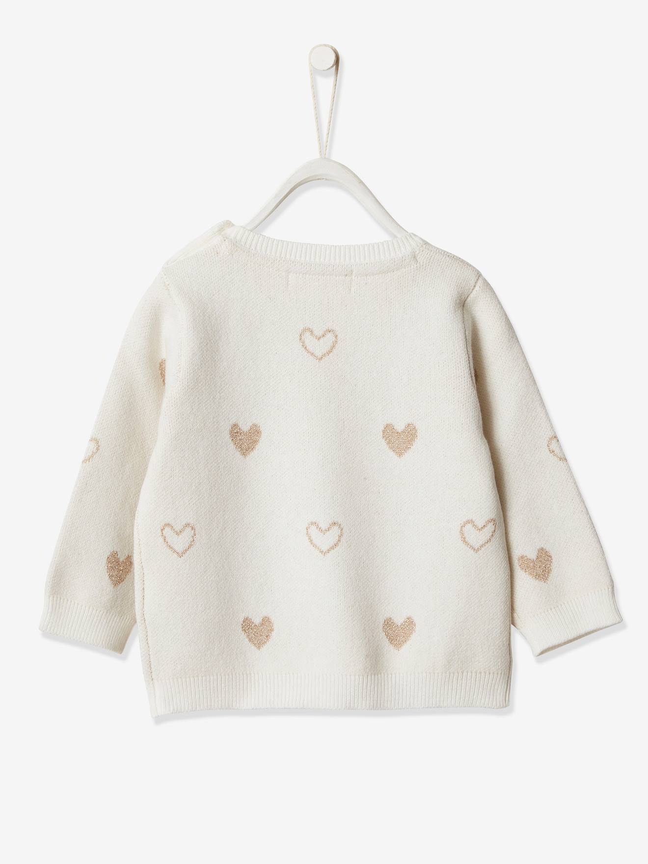Pull jacquard coeurs bébé fille ivoire