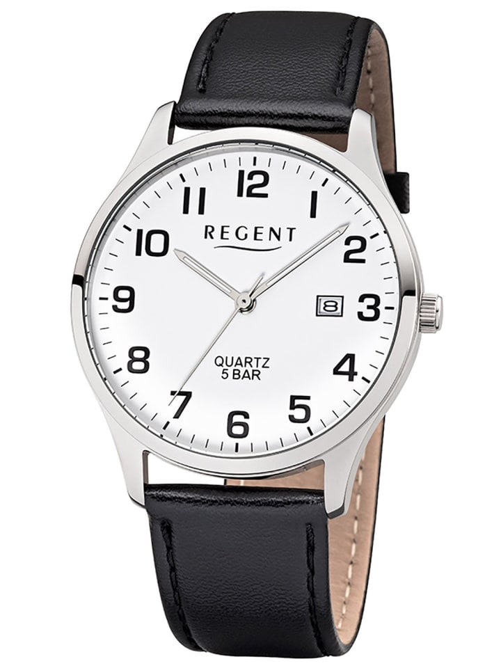 Regent Herrenuhr mit Lederband Schwarz/Weiß günstig kaufen onesize