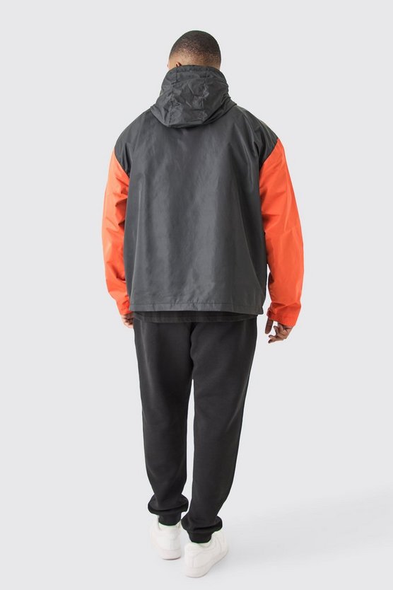 Plus Oversize Man Windbreaker mit halbem Reißverschluss und Kapuze