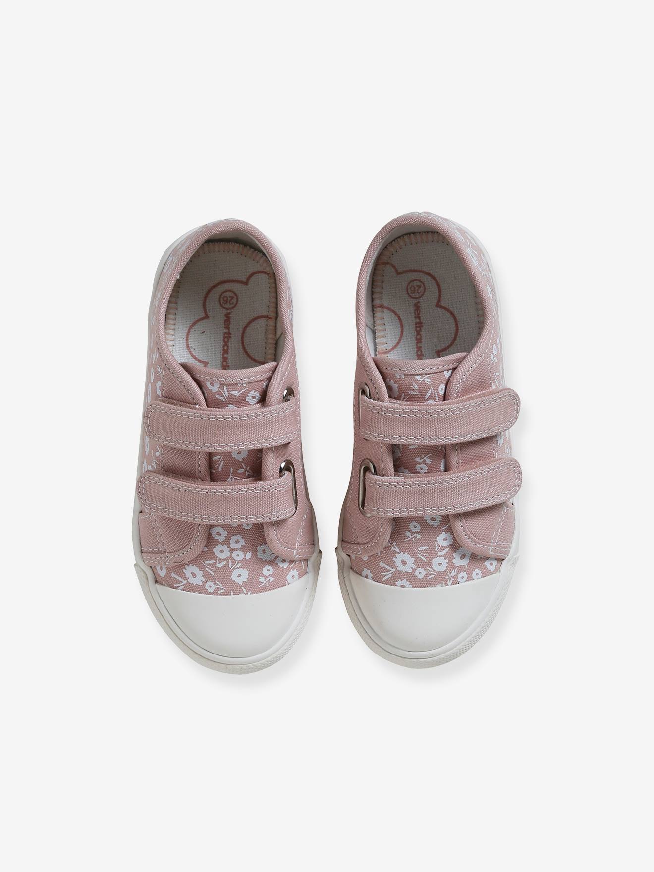 Vertbaudet Mädchen Stoff-Sneakers mit Klett und Anziehtrick - rosa bedruckt