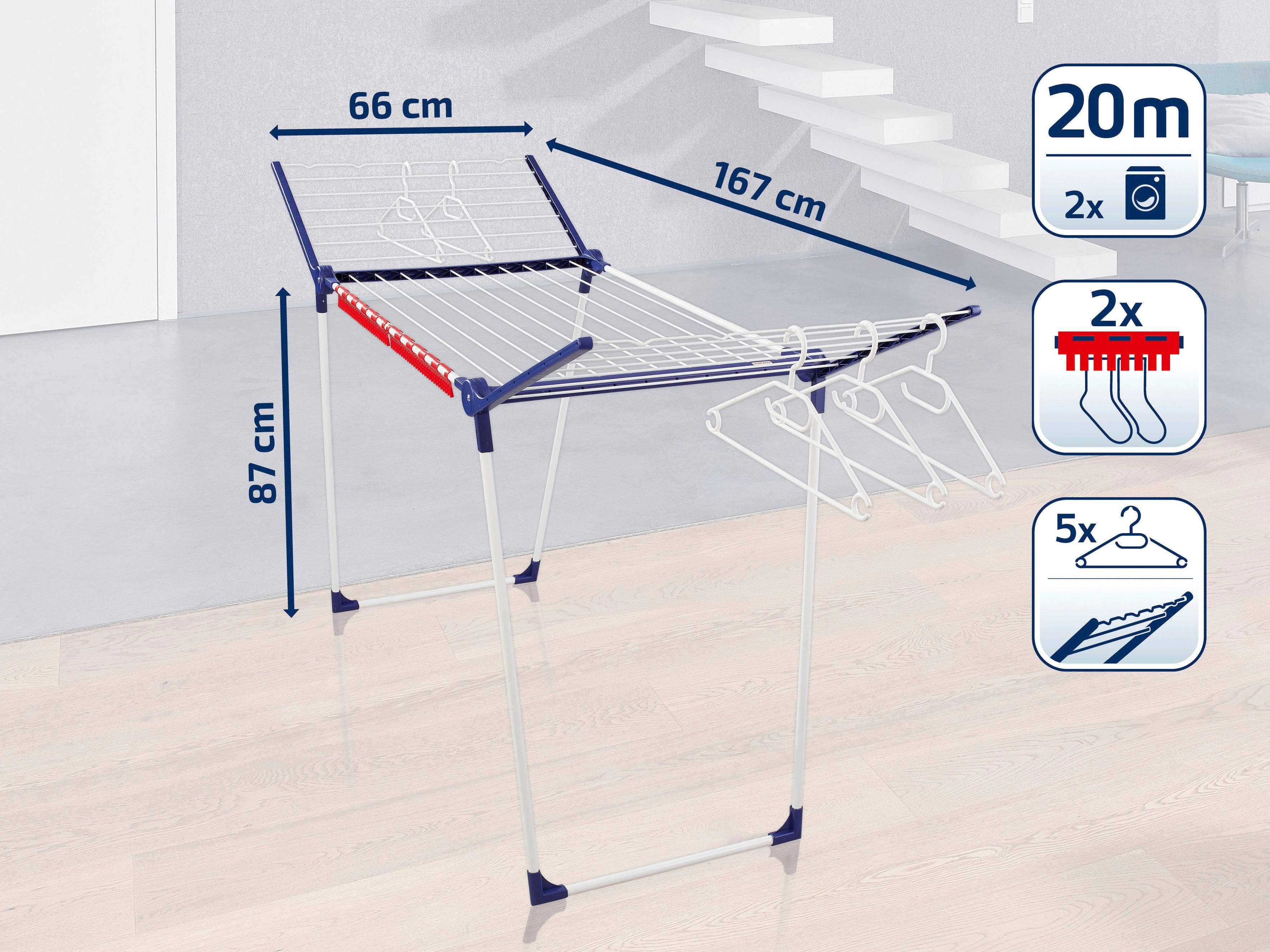 Leifheit Wäscheständer Pegasus 200 Solid, inkl. 2 Kleinteilehalter