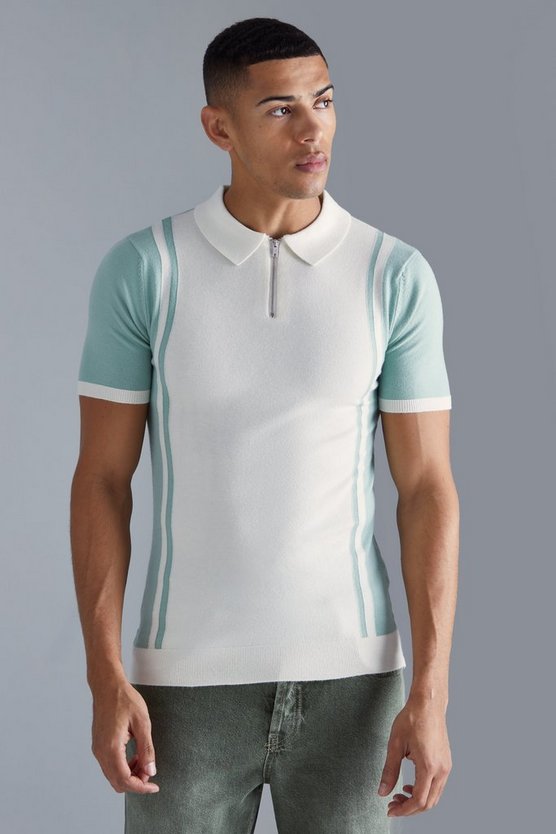 Kurzärmliges Muscle-Fit Colorblock Poloshirt