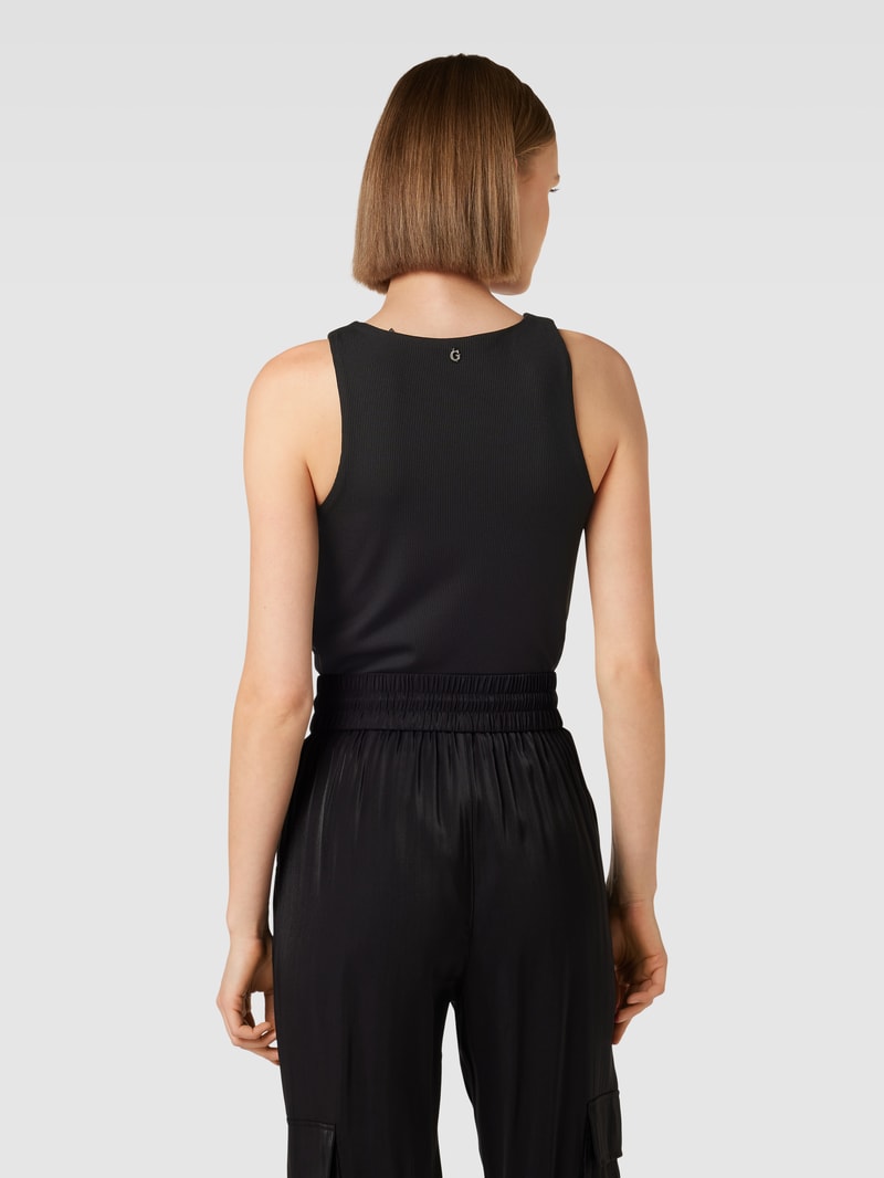 Body mit Label-Print aus Strasssteinbesatz Modell 'GUENDALINA' in schwarz