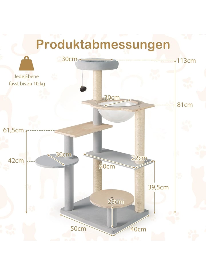 COSTWAY Kratzbaum Holz 113 cm in Grau günstig kaufen onesize