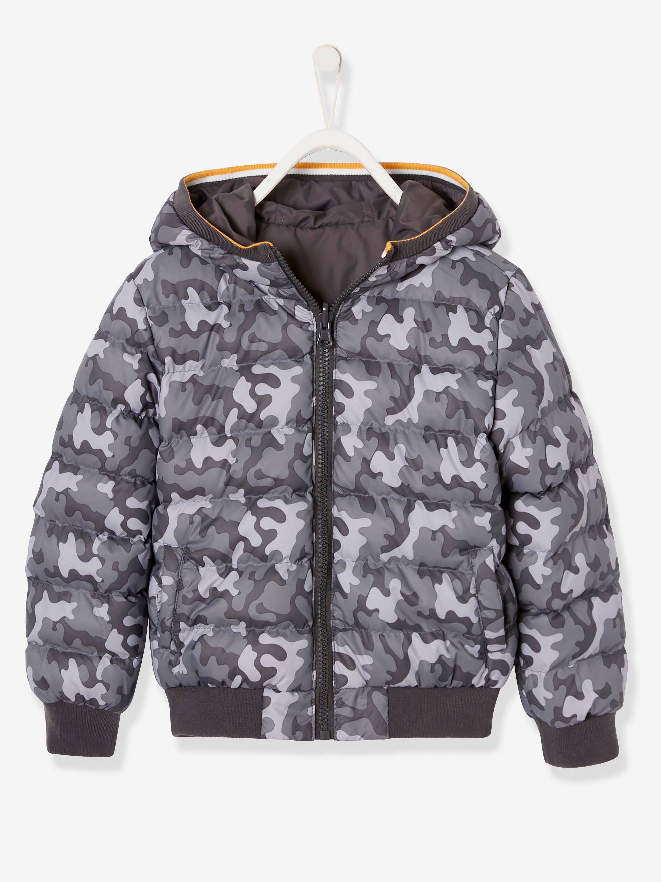 Blouson doudoune garçon réversible anthracite