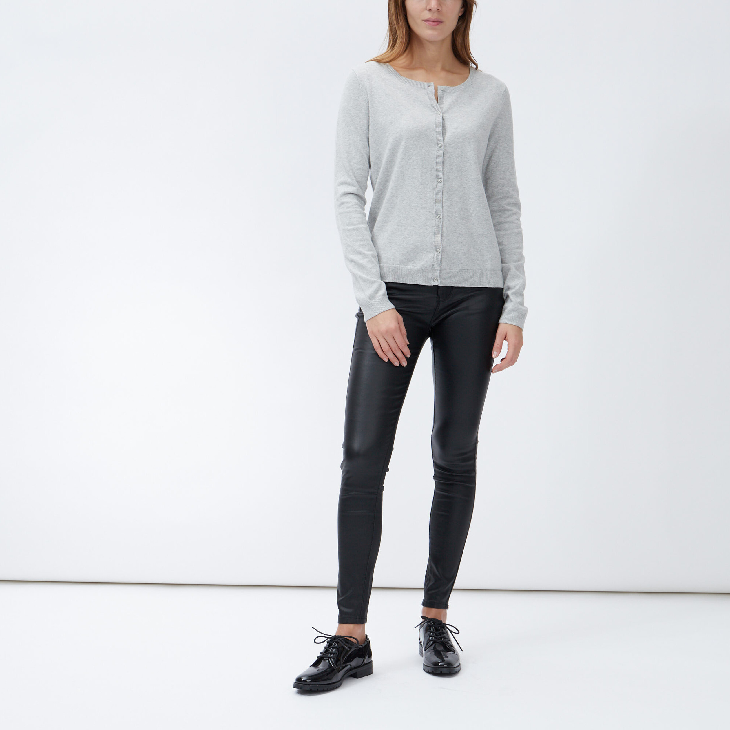 Gilet manches longues boutonné gris femme | La Halle