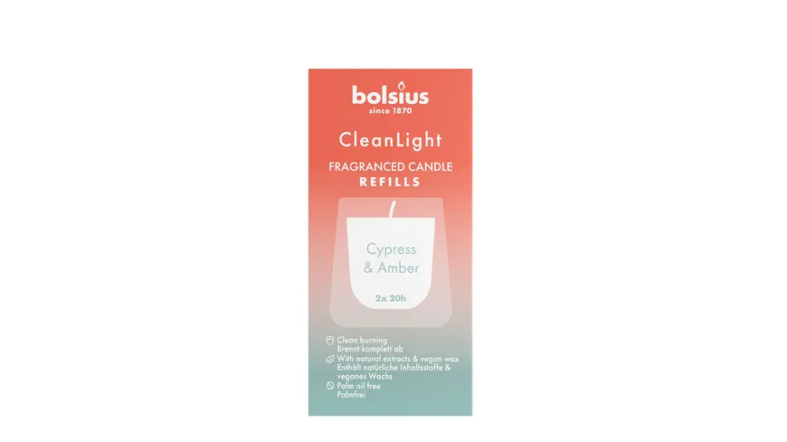 bolsius Cleanlight Duftnachfüller 2er Pack Zypresse & Bernstein