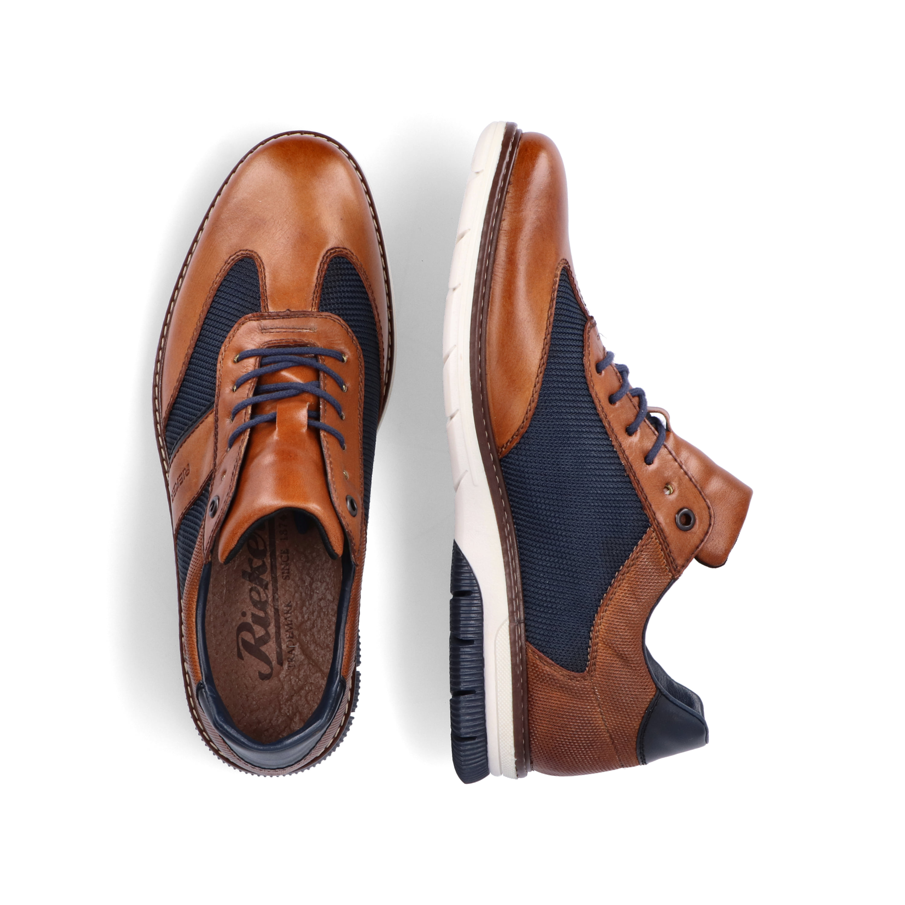 Rieker Herren Schnürschuhe zimtbraun-ozeanblau