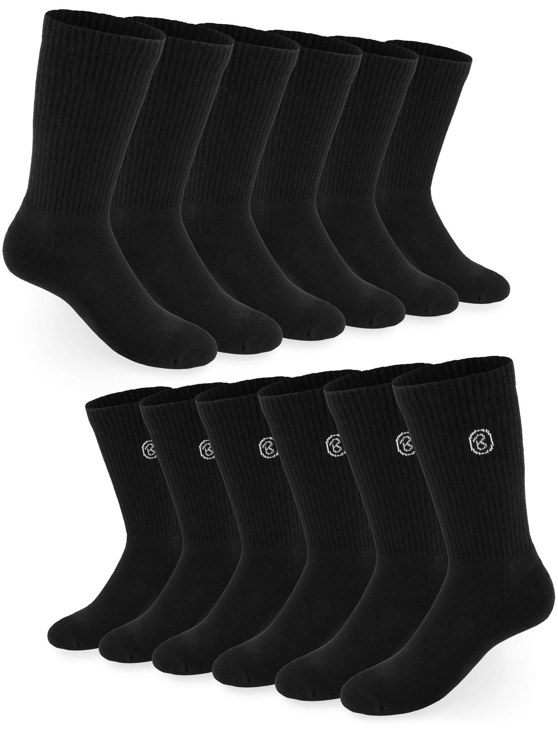 BRUBAKER Tennissocken Lange Sportsocken für Herren und Damen (Set, 6 Paar) Unisex Fitness Socken aus Baumwolle und Polyester - Crew Socks - Baumwollsocken