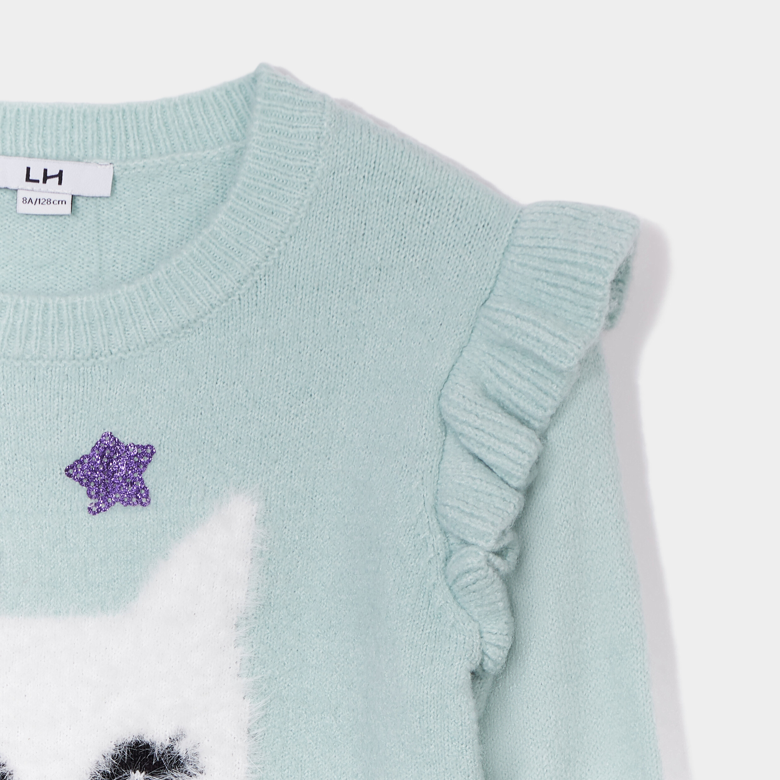 Pull à volants manches longues bleu gris fille | La Halle