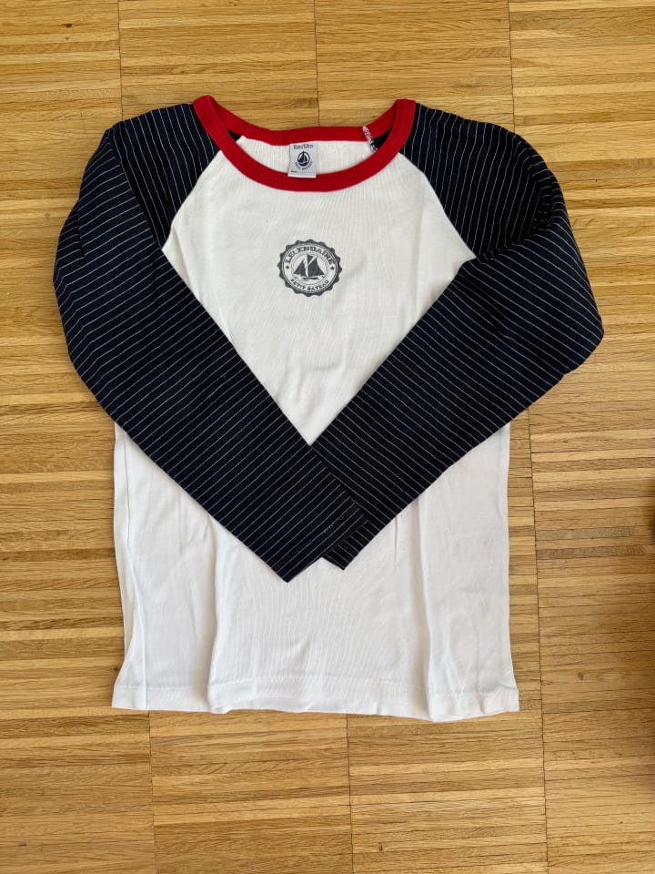 PETIT BATEAU Longsleeve in Dunkelblau/ Weiß günstig kaufen 140