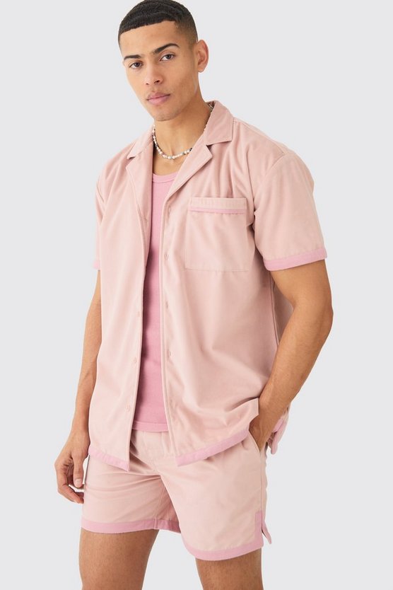 Oversize Wildleder-Hemd und Shorts