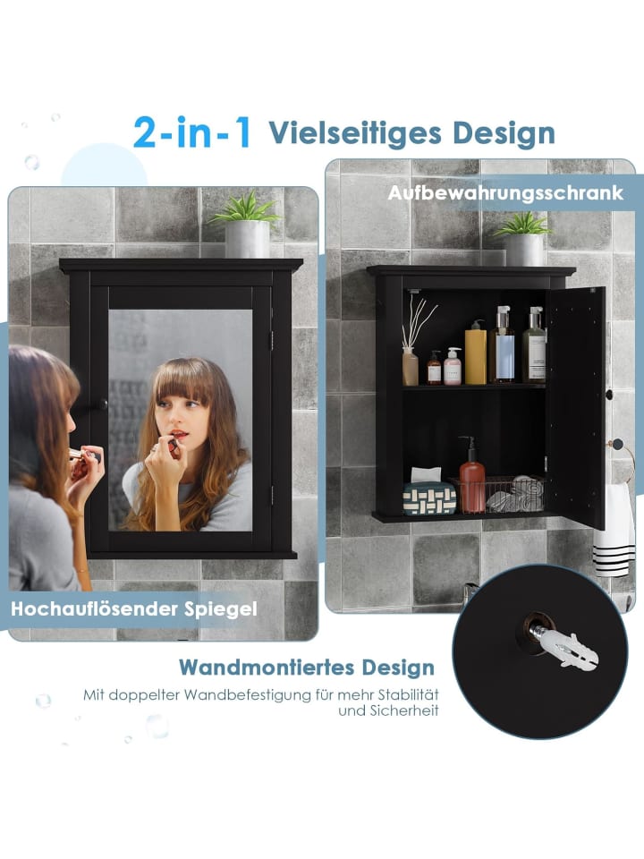 COSTWAY Spiegelschrank in Schwarz günstig kaufen onesize