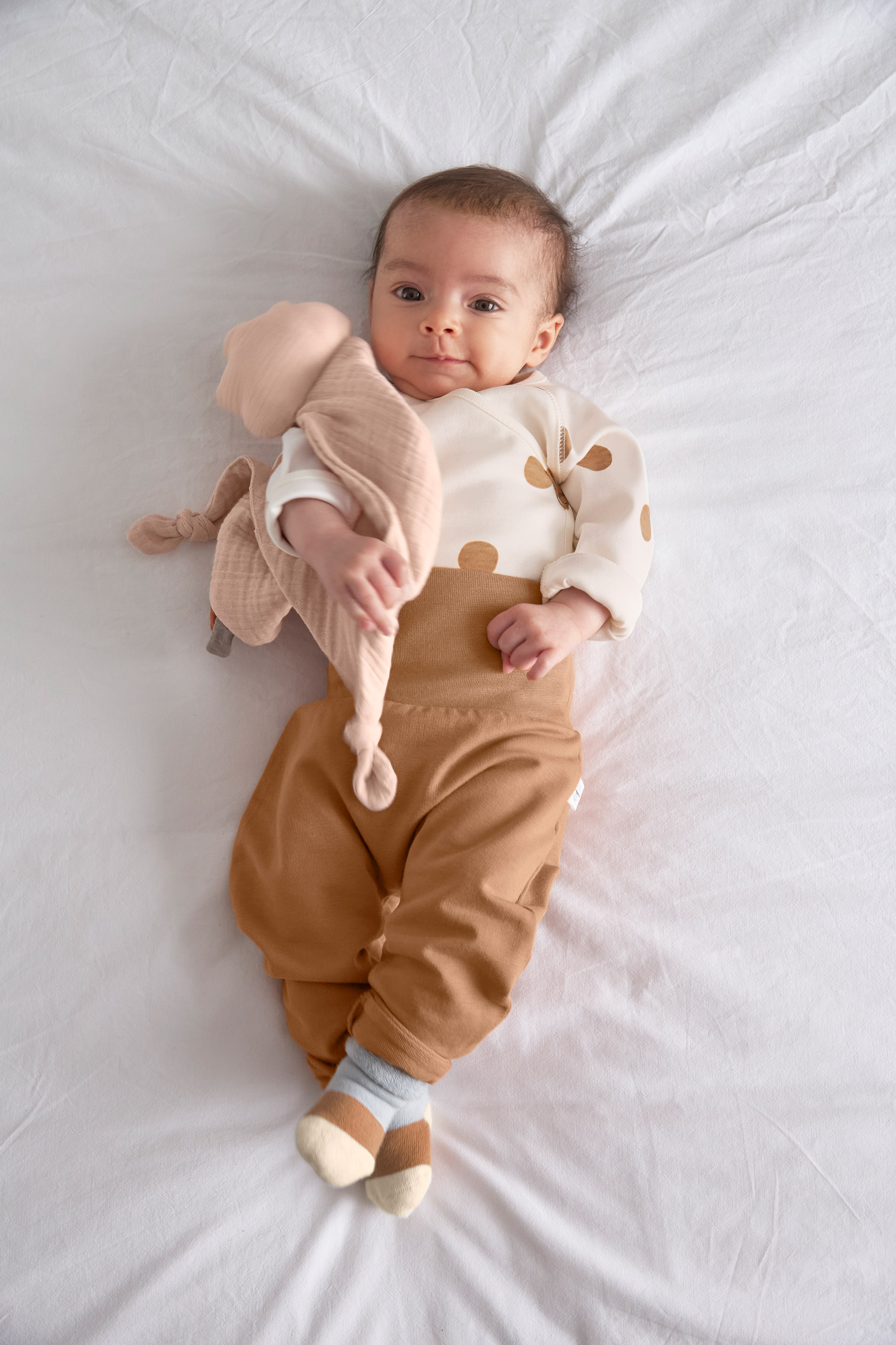 Baby Wickelshirt - Bio Baumwolle, Big Dots, Beige
