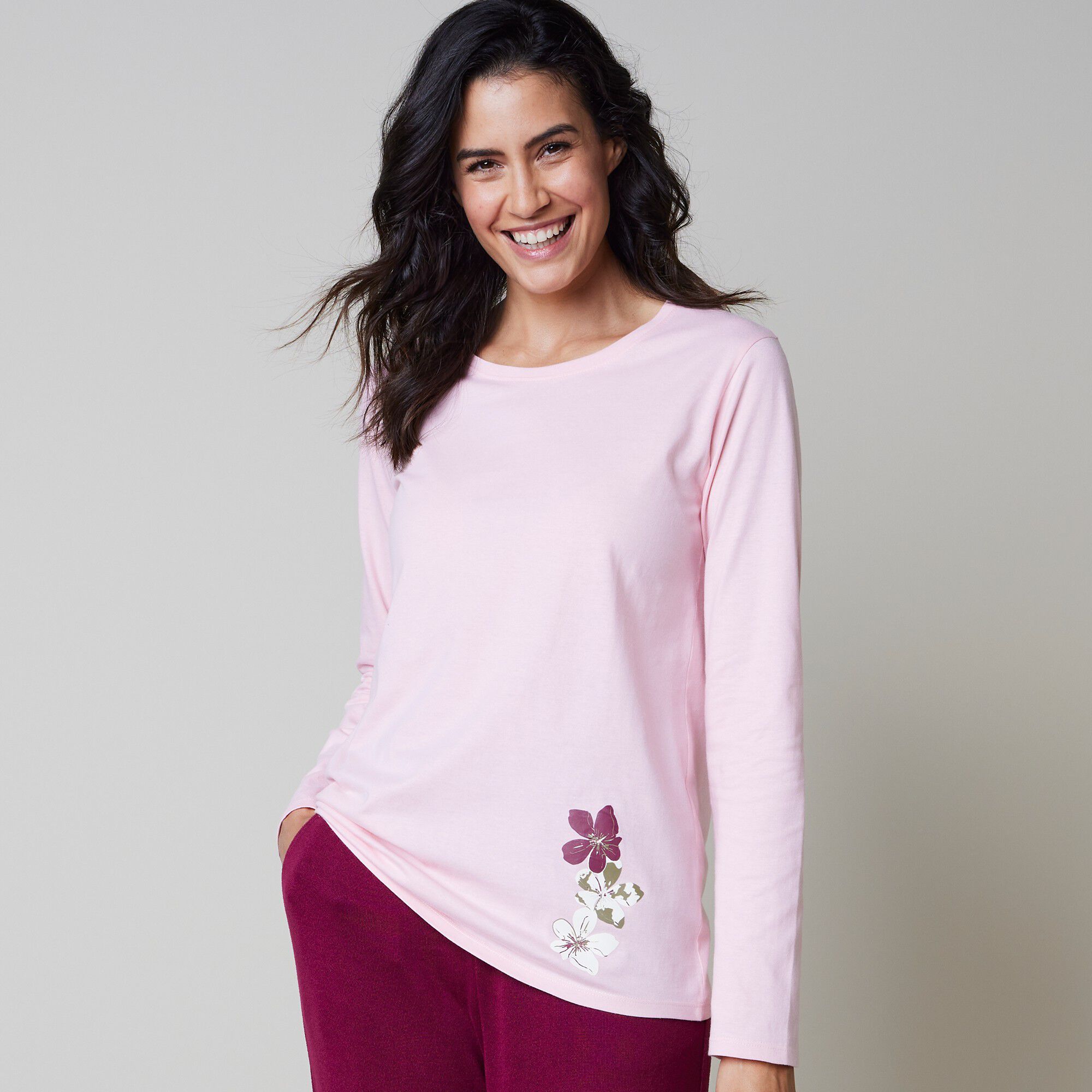 T-shirt pyjama manches longues imprimé fleuri