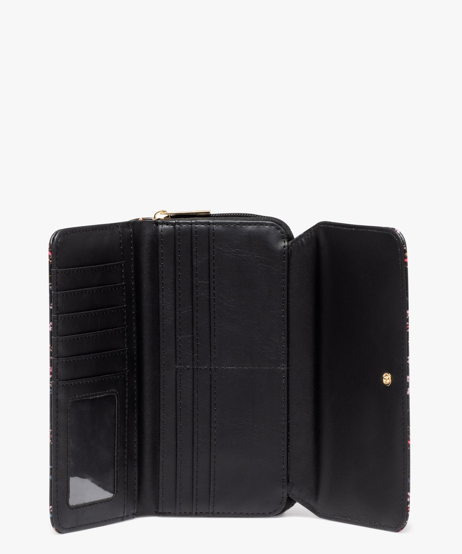 Portefeuille à motifs fleuris multi-compartiments femme noir | GEMO