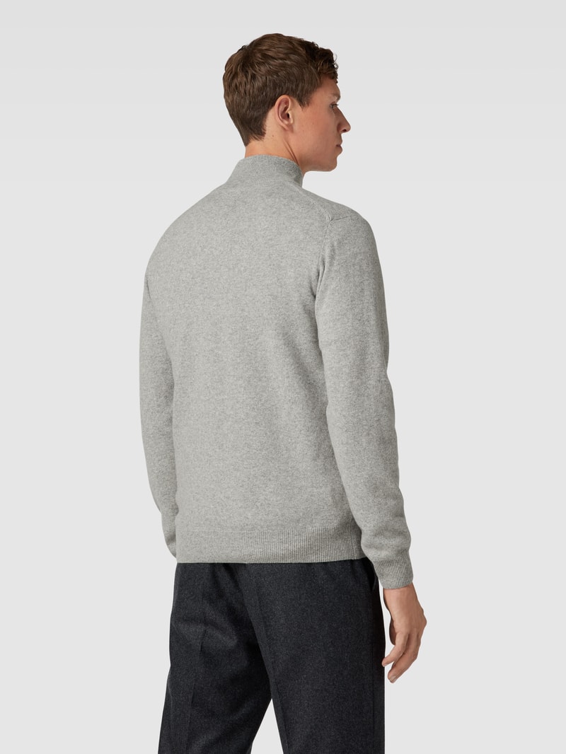 Strickpullover aus Wolle mit kurzem Reißverschluss in mittelgrau meliert