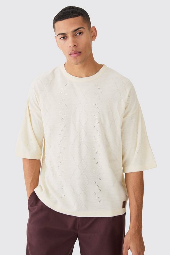 Kastiges Oversize T-Shirt mit Zopfmuster