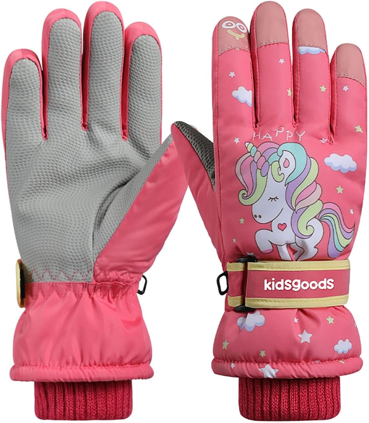 KINOMI Fleecehandschuhe Kinderhandschuhe, Dick und Warm im Winter, Verstellbar, Abriebfest (Geeignet für Jungen und Mädchen im Alter von 5-12 Jahren) Rutschfest, Wasserdicht, Outdoor Skifahren und Klettern Handschuhe