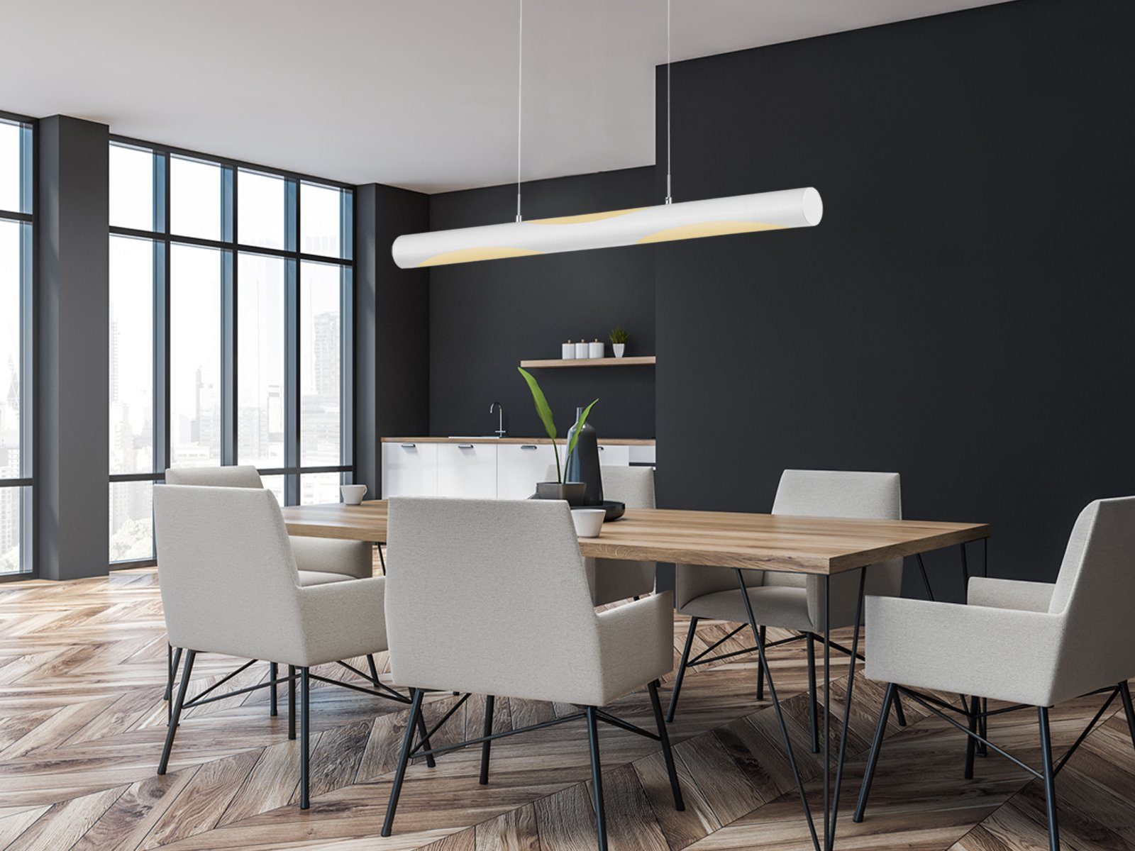 TRIO LED Pendelleuchte, Dimmfunktion, LED fest integriert, Warmweiß bis Neutralweiß, Designer Lampe-n hängend, höhenverstellbar & dimmbar, 115cm, Weiß