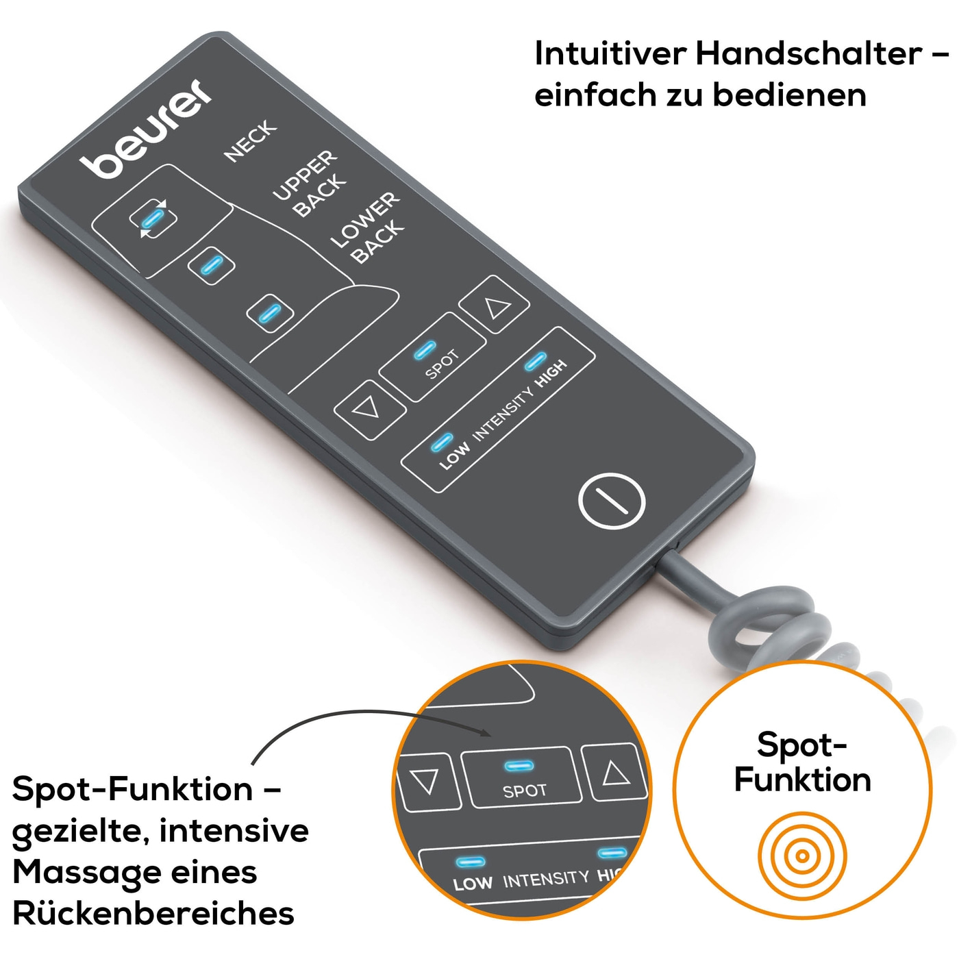 MG 330 Petrol Blue Shiatsu-Massagesitzauflage-Stylische Massagesitzauflage mit 3 Massagebereichen