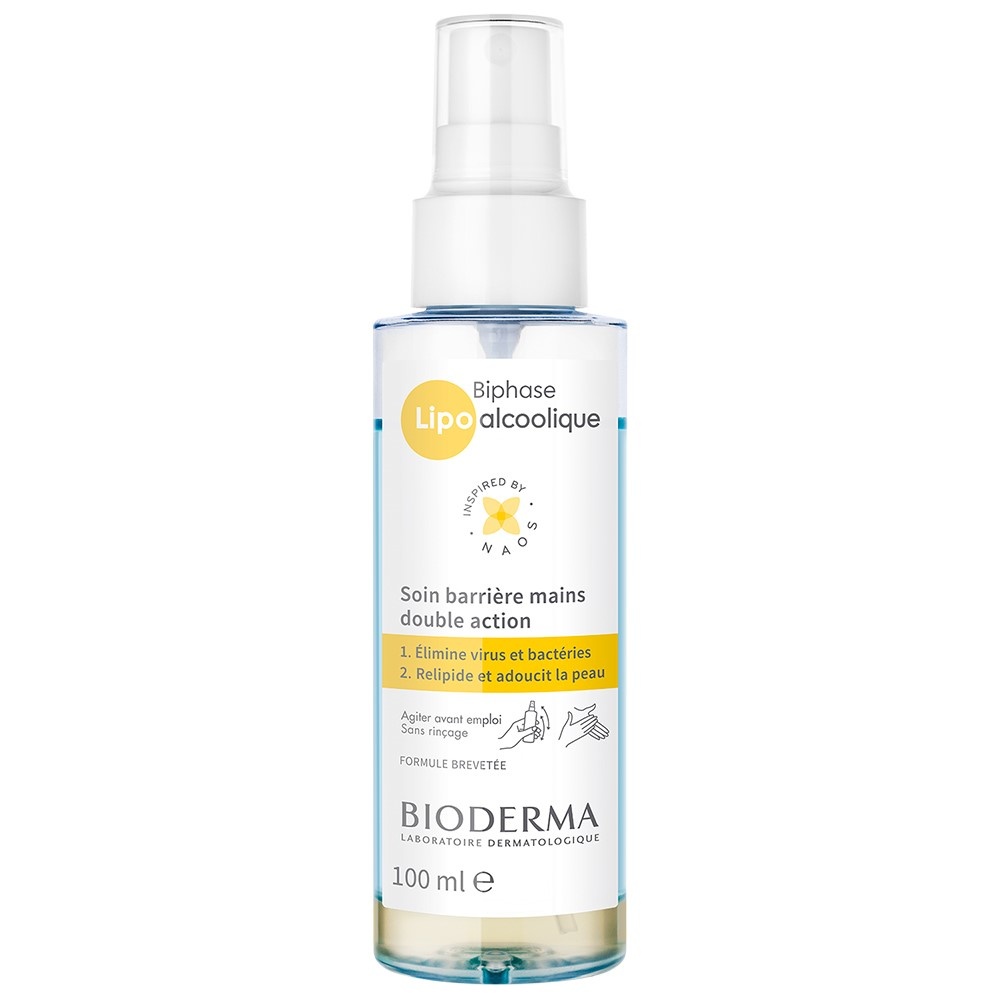 Bioderma Biphase Lipo Alcoolique Soin Barrière mains double action Soin barrière des mains