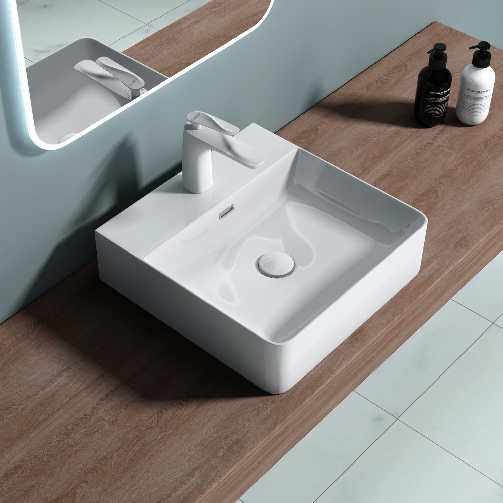 doporro Aufsatzwaschbecken Keramik Waschbecken Handwaschbecken Waschplatz Armaturenloch Mei201