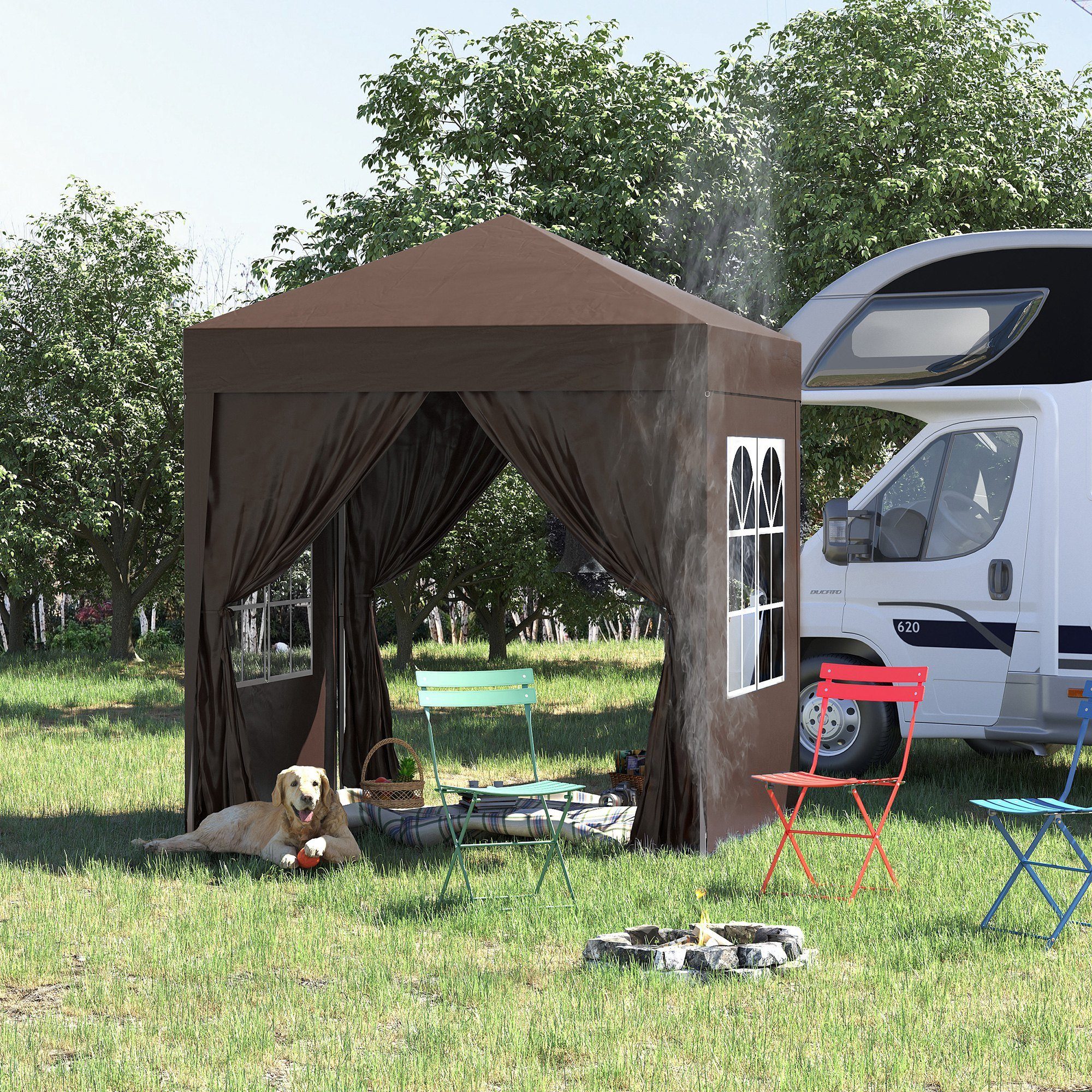 Outsunny Faltpavillon Faltpavillon mit 4 Seitenwänden, Gartenzelt mit Tragetasche, mit 4 Seitenteilen, (Set, Festzelt), BxT: 200x200 cm, Gartenzelt mit UV-Schutz
