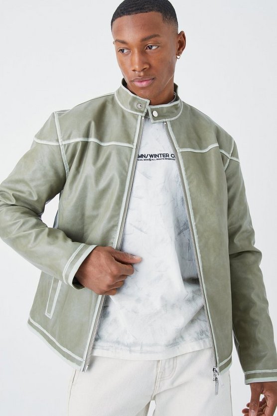 PU-Bikerjacke mit Naht-Detail