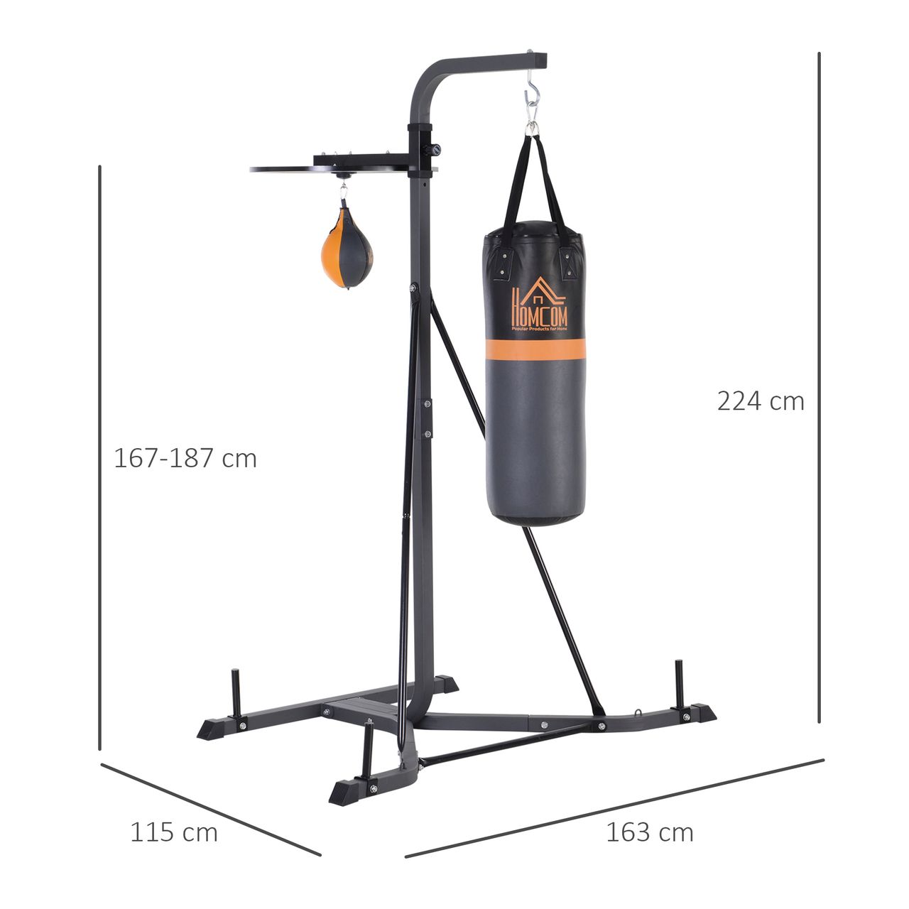 HOMCOM 2-in-1 Standdesign Boxsackständer Boxsack Punchingball Boxstation