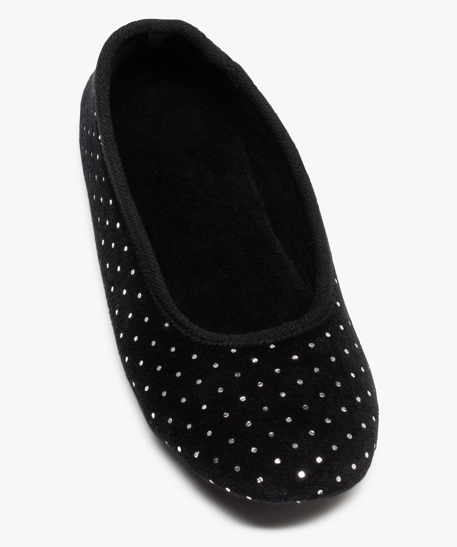 Chaussons femme ballerines en velours à pois métallisés noir | GEMO