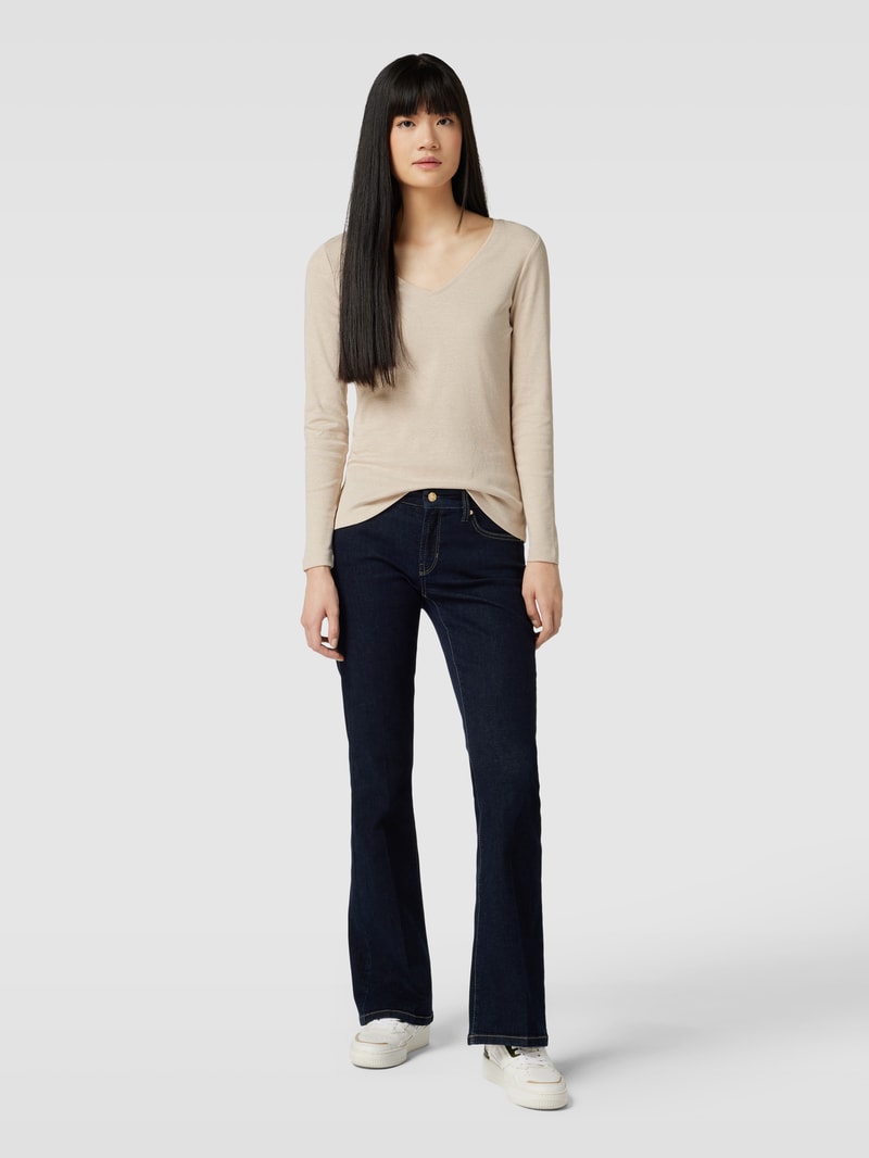 Longsleeve mit V-Ausschnitt in ecru meliert