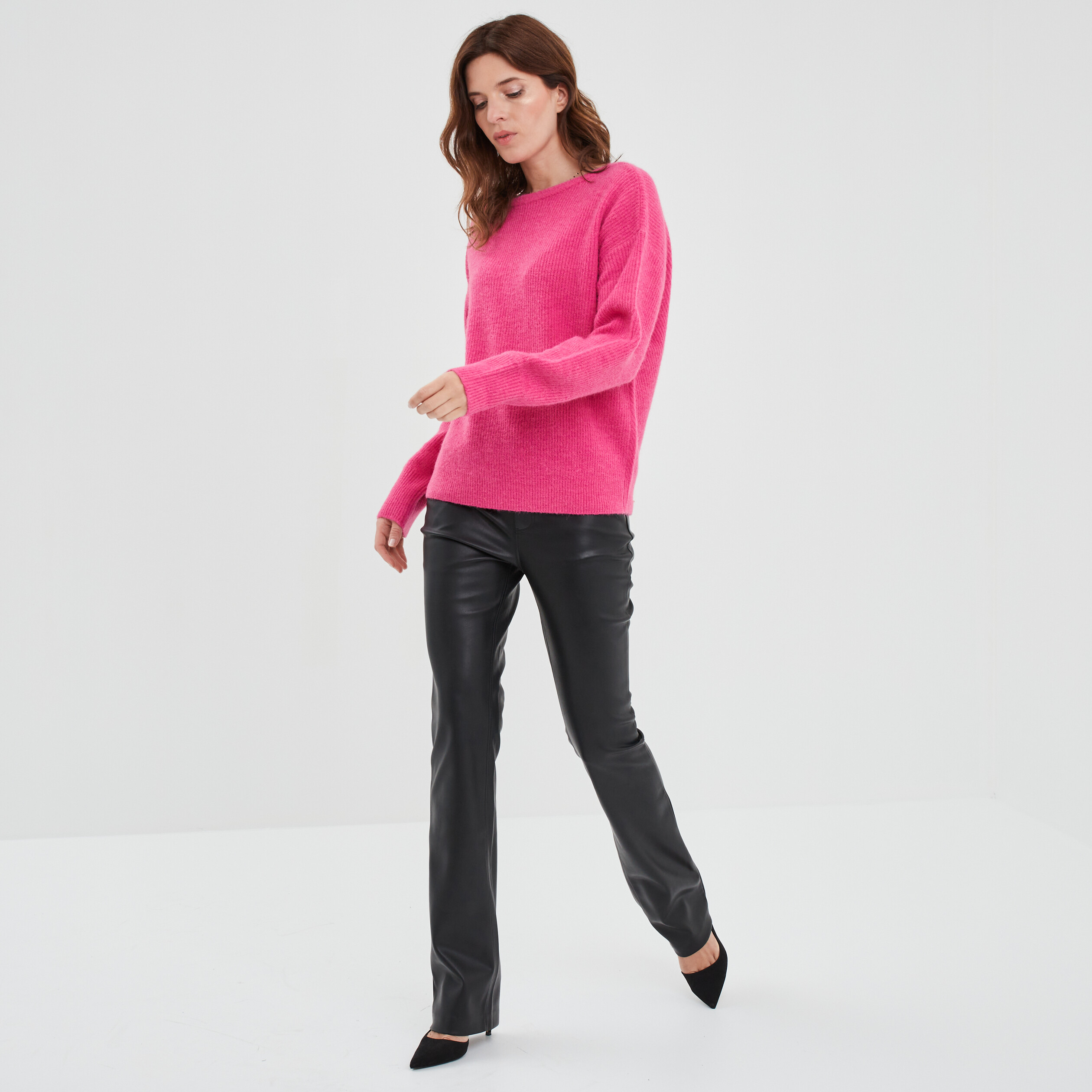 Pull réversible dos col en V rose fushia femme | La Halle